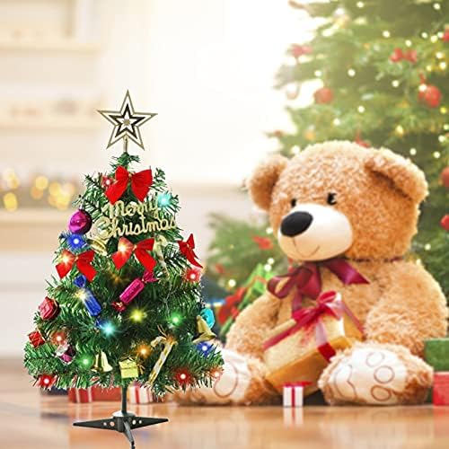 Mini árvore de natal, 24 /60cm Artificial Small Combettop Christmas Pine Tree com luzes de cordas e ornamentos LED para
