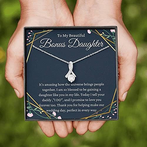 Jóias de cartão de mensagem, colar artesanal- Presente personalizado Petit Ribbon, filha do colar de presente do noivo, presente