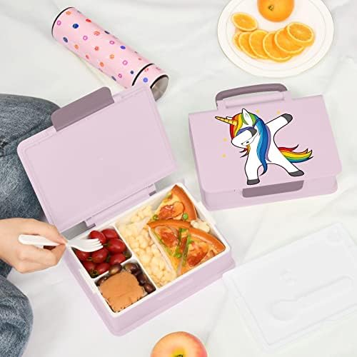 Alaza Dabbing Unicórnio com estrelas Bento lancheira BPA Luje à prova de vazamento BPA Recipientes com Fork & Spoon,