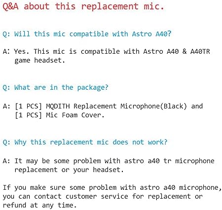 Microfone de substituição MQDith compatível com o fone de ouvido Astro A40 TR Gaming