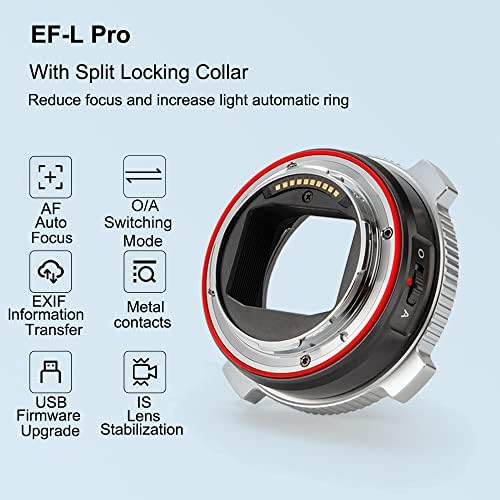 Adaptador de montagem de lente viltrox ef-l Pro com trava de segurança, adaptador de anel de foco automático compatível com a lente