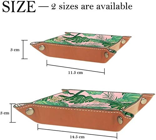 Folhas verdes tropicais folhagem bandejas de mesa de couro falso, bandeja de banheiro banheiro, bandeja de cômoda, bandeja de captura