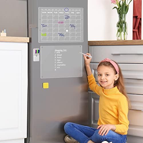 EOUT 2 Defina o calendário acrílico magnético para a geladeira, 16 ”x12 e 15 ”x11 Clear Acrylic Calendar Planner Board