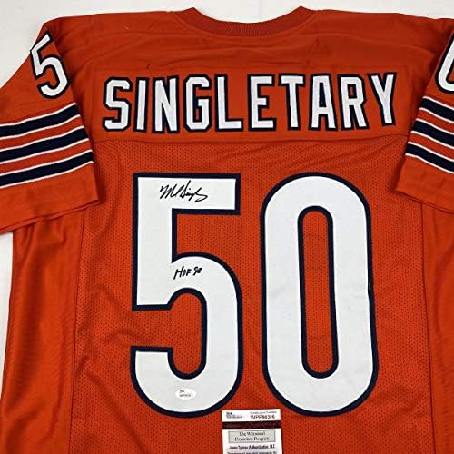 Mike Singletary autografado/assinado HOF 98 Jersey de futebol de Chicago Orange JSA COA