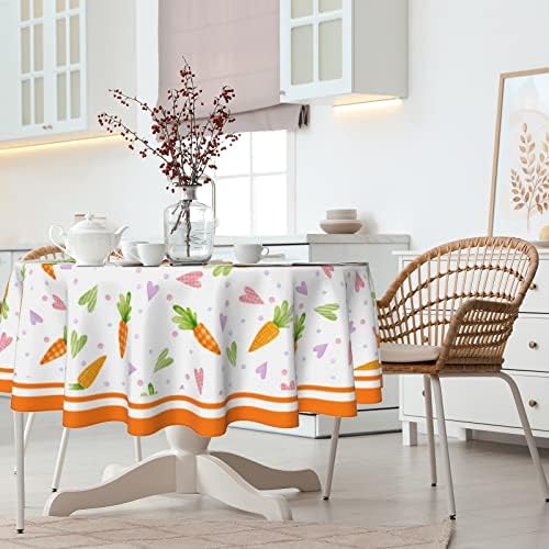 Toca de mesa de Páscoa Rodada de 60 polegadas - Decorações de Páscoa para a casa, toalha de mesa de cenoura laranja