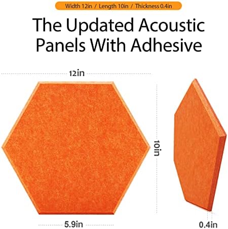 Painéis acústicos hexagonais de 18 pacote, 12 x 10 x 0,4 de alta densidade, painéis de parede à prova de som para isolamento de isolamento de som de som em casa Borda de estúdio de borda chanfrada （laranja）