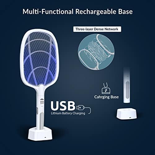 2 em 1 zapper de insetos elétricos, lâmpada de armadilha de mosquitos e raquete, mate de mosca elétrica recarregável USB para casa