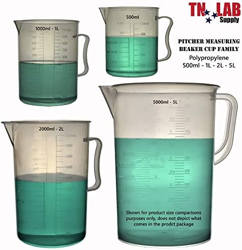 TN LAB BEAT PARRIMER MEDIÇÃO COP CULHO FORTE POLOPROPILENE PLÁSTICO GRADUPADO 2000ML 2L Holds 2 quartos de 3 pacote