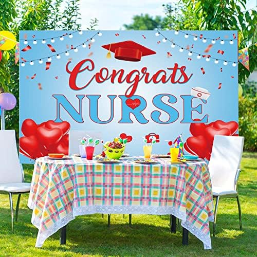 Parabéns enfermeira pano de fundo 7x5ft vermelho e azul obrigado enfermagem panfleth grad of 2023 rn Medical School Graduate Prom Party Decoration Banner Photo adereços