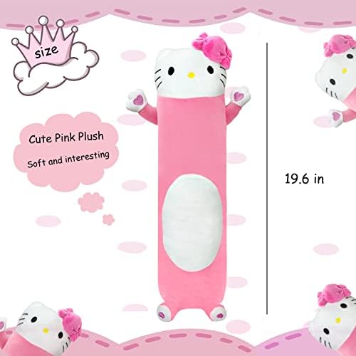 Travesseiro de pelúcia de gato longo tvvpgg, 19,6 polegadas de gato rosa fofo, luxuoso, luxuoso de pelúcia de pelúcia, presentes de brinquedo de pelúcia para meninos meninas…
