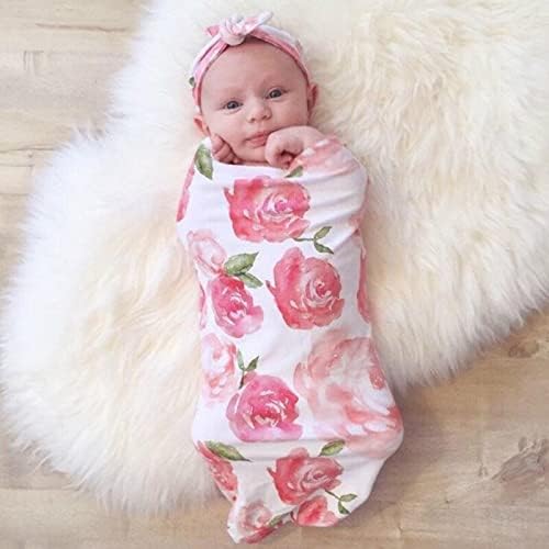 DRESHOW BQUBO recém -nascido bebê recebendo cobertores recém -nascidos florais ardentes com bandanas ou chapéus de chapéus de mochila 1/3 conjuntos