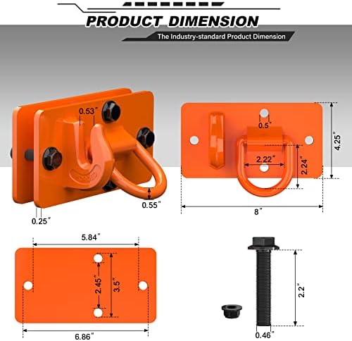 Ambull 2 ​​Pack Tractor Gancho com anel de amarração, parafuso de aço forjado de grau 70 no suporte do gancho de gancho de gancho