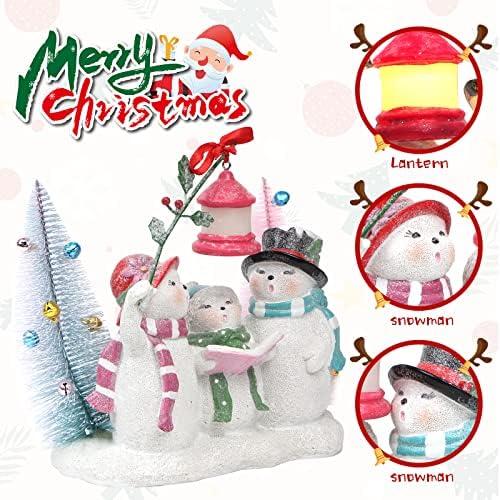 Snowman Christmas Decorações Light Up Indoor Snowman Figuras Mesa de resina pintada à mão Estátuas de boneco de neve