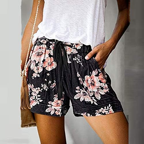 Shorts casuais de verão para mulheres cintura elástica de cordão