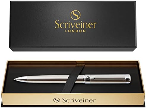 Caneta esferográfica de aço inoxidável Scriveiner - caneta de luxo deslumbrante com acabamento em aço inoxidável, refil de preto