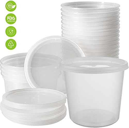 Deli Durahome Recipientes com tampas 24oz. Vaz para vazamentos 30 conjuntos de copos de armazenamento de alimentos plásticos sem BPA