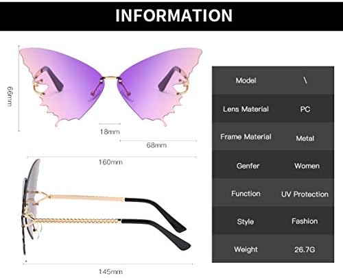 Moda Butterfly Rimless Sunglasses para mulheres Vintage Metal Frame Eyewear UV Protection por Yameize
