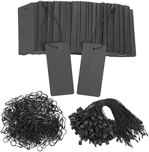300 Definir etiquetas de preço preto com tags de presente de corda com pinos de segurança Tags de roupas personalizadas Black