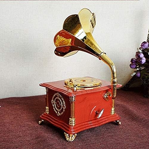 Shypt vintage Red Phonograph Box Box Box Box Caixa de música mecânica Mecanismo Rotário Presente de casamento