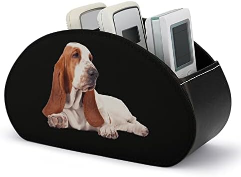 Basset Hound Dog Remote TV Control Titular PU Organizador de caixa de couro com 5 compartimentos para quarto de mesa