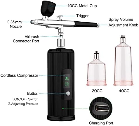 Kit de airbrush portátil Irishom com compressor caneta de escova de ar sem fio com tela LCD DUAL Ação de 3 níveis de 3 níveis
