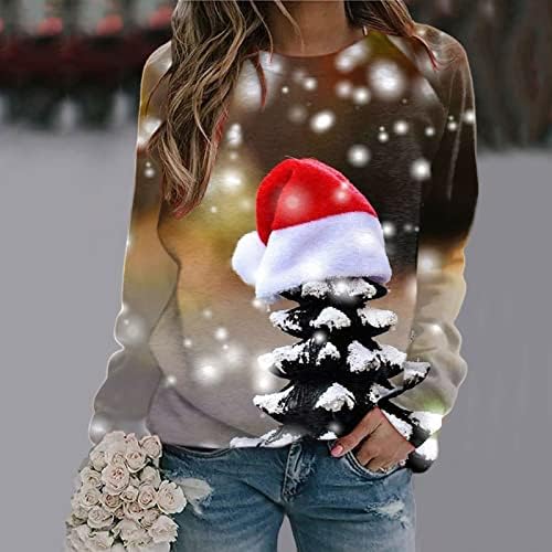 Xiloccer Christmas Graphic T Camisetas femininas diariamente Feliz Natal Impressão O-G-Golas Sorto Rouno Round Poloso Fit Pullover Tops fofos fofos