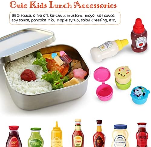 50 PCS Kids Bento Box Acessórios, incluindo picaretas de alimentos mini garrafas de condimento Ketchup Squeeze Garrafs, Mini Soy