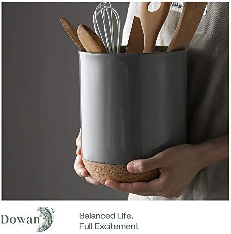 Suporte de utensílio de cozinha dowan, 7,2 ″ de barro de utensílios grandes, tapete de cortiça de proteção de mesa, cerâmica pesada e estável, sem oscilação, fácil de limpar, cinza