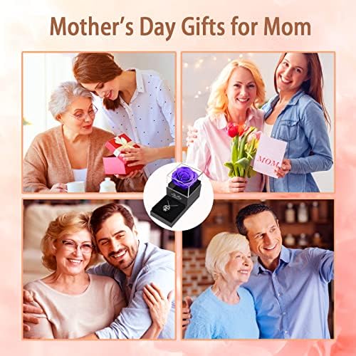 Presentes do dia das mães selvagens, Wildlove Mothers Preservou Flowers Rose Purple Rose com I Love You Mom Colar, Presentes