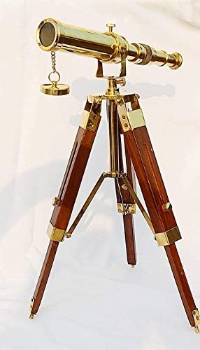 Telescópio de latão de 10 polegadas com suporte de tripé artesanal de madeira