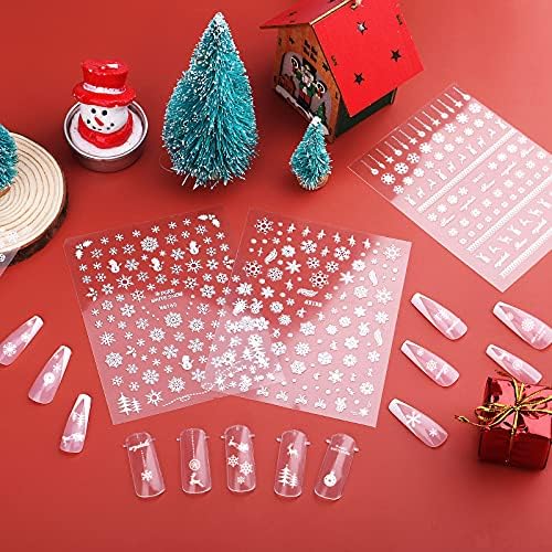 Aéx 6 lençóis Flocos de neve adesivos de unhas Decalques de unhas de Natal Elk Bell Snowman Nail Art Stickers para o Natal