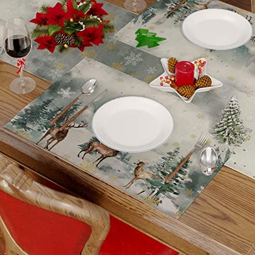 Siilues Placemats de inverno, Decorações de inverno de veados aquarela Placemats de inverno para mesa para decoração