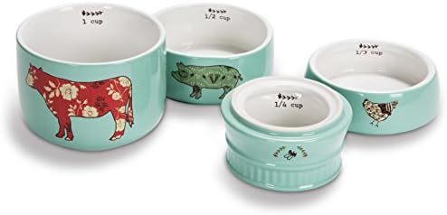 Pavilion Gift Company Live Simply Bee Chicken Pig and Cow Measuring Cups, cerceta
