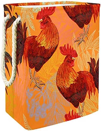 Deyya Colorful Rooster Laundry Basket com alças dobráveis ​​cesto de lavanderia embutida com suportes destacáveis