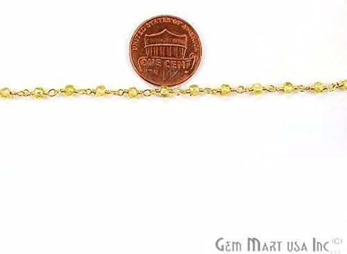 Binchas de zircão de 3 pés de citrina, 2,5-3mm 24k de fio de rosário embrulhado em ouro 24k