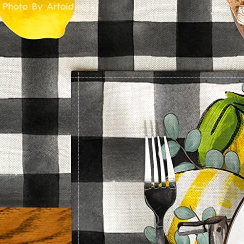 Modo Artóide Buffalo Plaid Eucalyptus caminhão de limão Hello Summer Placemats Conjunto de 4, tapetes de mesa de verão de 4, 12x18 polegadas para a decoração de jantar de cozinha de festa