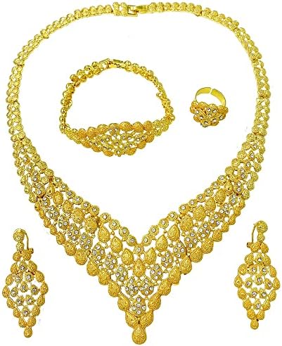 Jóias de colar de ouro Conjunto de jóias para mulheres colares de strass de cristal Brincos anel Bracelet Fantaspume Presentes