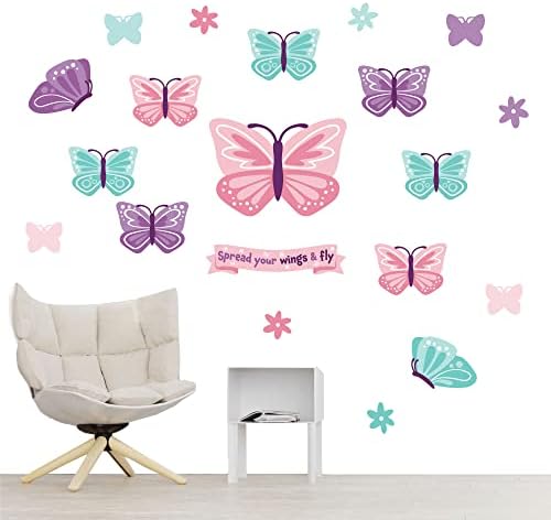 Big Dot of Happiness Beautiful Butterfly - Peel e Stick Nursery and Kids Room Vinil Wall Art Stickers - Decalques de parede - Conjunto de 20