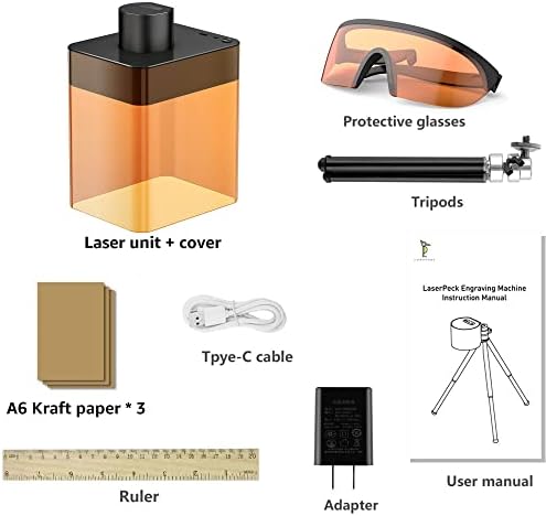 LaserPecker 1 Máquina de gravura a laser, máquina de gravação portátil a laser portátil, 0,15*0,15 mm de laser de alta precisão de 0,15*0,15 mm com tampa de filtro de luz azul e óculos - preto