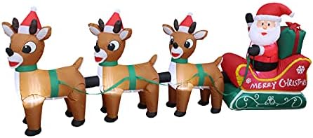 Two pacote de decorações de festa de Natal, inclui 8 pés de comprimento Papai Noel inflável no trenó e rena e 6 pés de