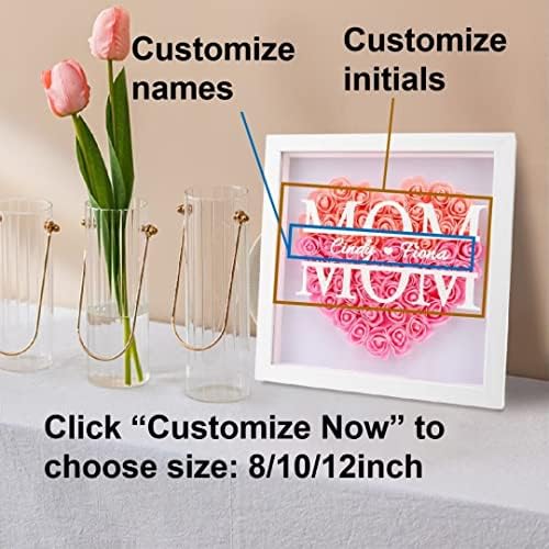 Liskanap personalizado mamãe caixa de sombra com nomes iniciais para o dia das mães personalizadas rosa coração monograma de quadro de aniversário para mamãe esposa vovó