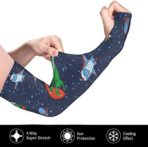 Astronauta Dinosaur Space Surfing Unissex UV Sun Protection Arm Sleeves 19 polegadas Cooling Ice Silk Arm Cover for Sport Gardening