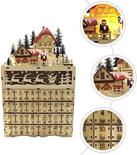 Nuobesty Nativity Decor Decor Christmas Wooden Advent Calendar com gavetas Calendar de contagem regressiva com luz LED Decoração