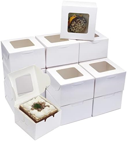 30pcs 4 polegadas caixas de padaria caixas de biscoito caixas de bolo com janela 4x4x2,5 polegadas caixas de tratamento