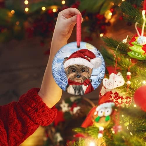 GodBlessign Yorkie Ornamentos de Natal 2021 Dog Yorkshire Terrier Ornamento Decorações de Pet Tree Santa Pet Tree Decorations Porcelana