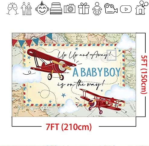 Mocsicka Avião de avião Baby Churcro Cenário Vintage Aventura Aguarda de menino Decorações de festas de chá de bebê