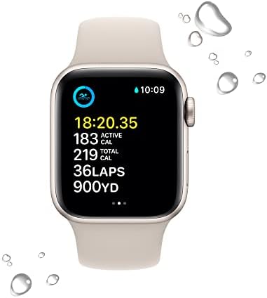 Apple Watch SE [GPS 40mm] relógio inteligente com estojo de alumínio Starlight e banda esportiva Starlight - s/m. Fitness & Sleep Tracker, Detecção de colisão, monitor de freqüência cardíaca, exibição da retina, resistente à água