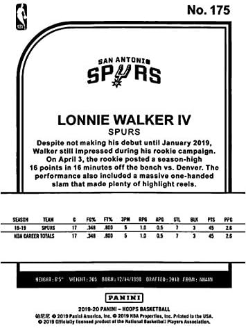 2019-20 Panini Hoops Winter 175 Lonnie Walker IV San Antonio Spurs NBA Basketball Trading Card