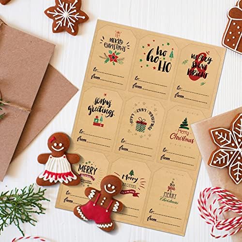 Tags de presente de natal adesivos 99 PCs Nome de Natal Tag Tag Adesivos adesivo Kraft Paper Tags de férias com 9 designs diferentes Tags de Natal para rótulos para presentes de Natal