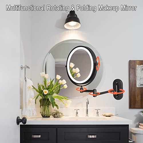 Espelho de maquiagem SRVNT com 3 Luz de Modo de Cor, espelho de barbear de ampliação montada na parede Extendeável 360 ° Vanidade